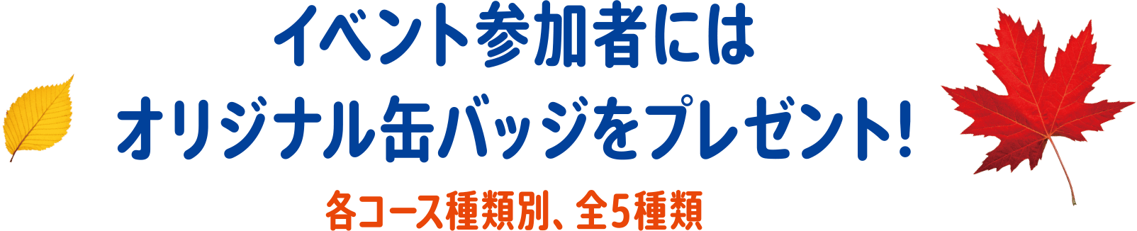 イベント参加者にはオリジナル缶バッジをプレゼント!各コース種類別、全5種類